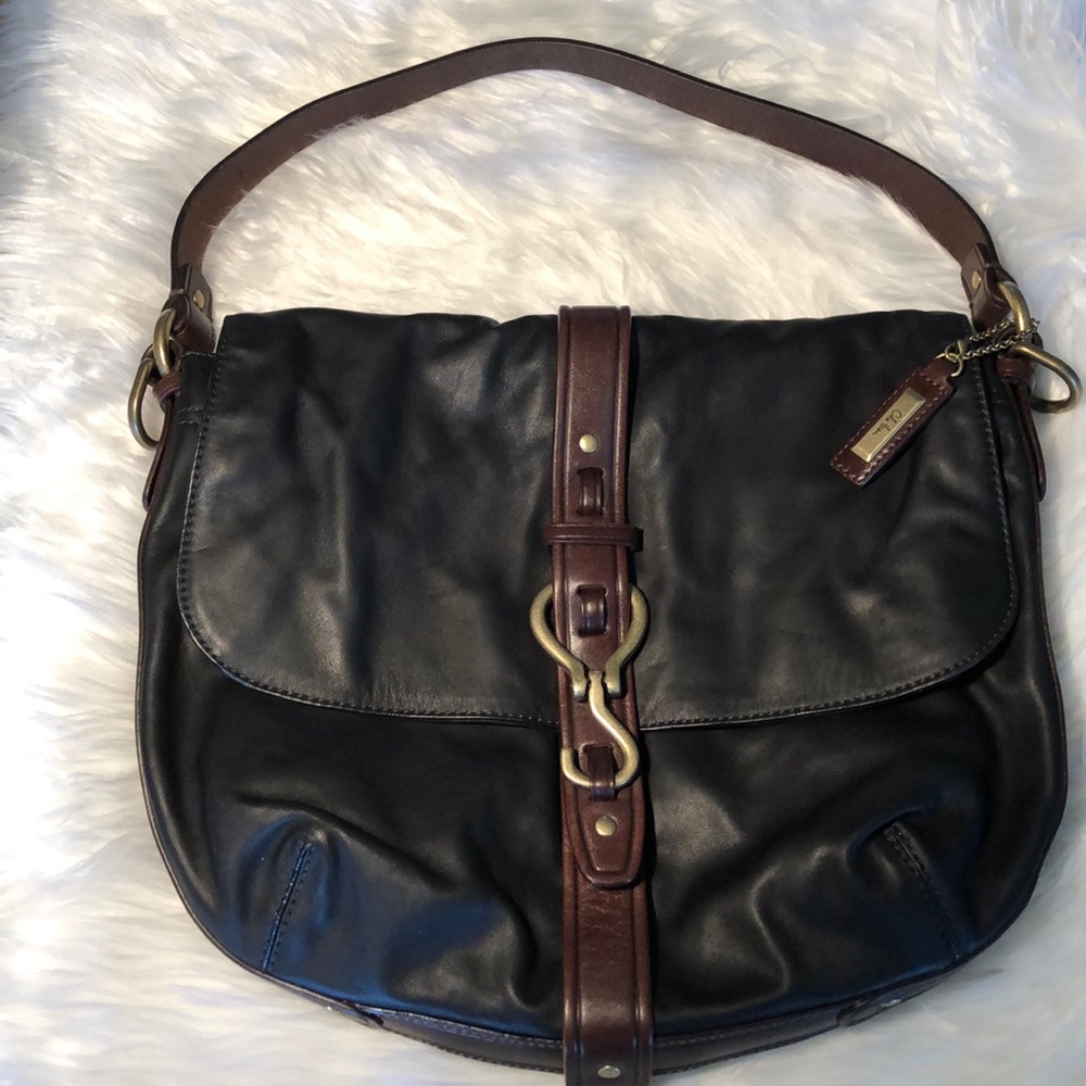 Cole Haan Black And Brown Saddle Shoulder Bag